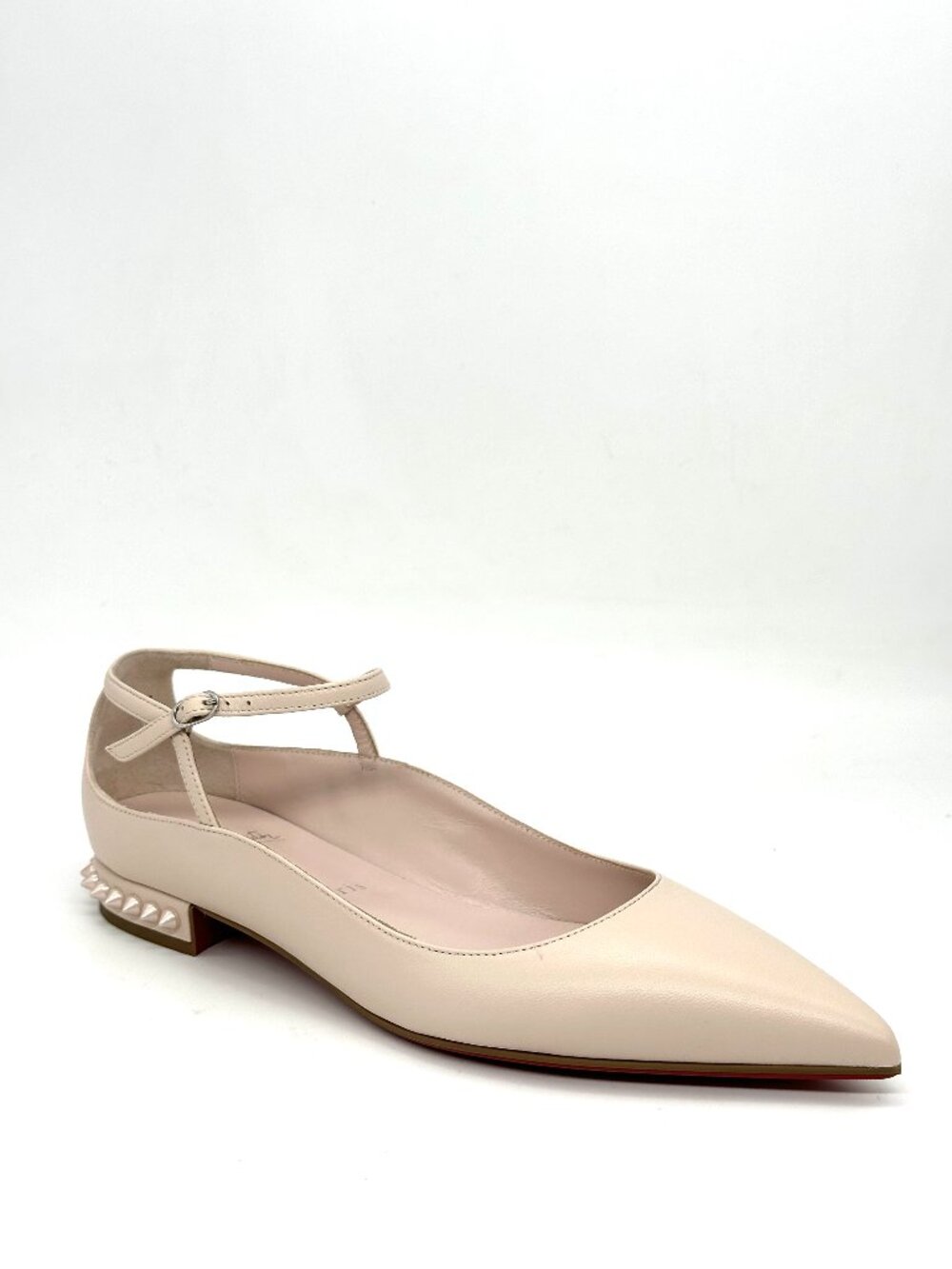 Christian Louboutin CONCLUSIVE Spike Ankle Strap Flat Ballerina Shoes Leche - Picture 9 of 15